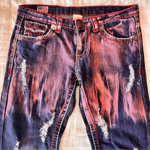 True Religion super T jeans distressed OOAK mid low rise red Rare NEW deadstock - Picture 5 of 16